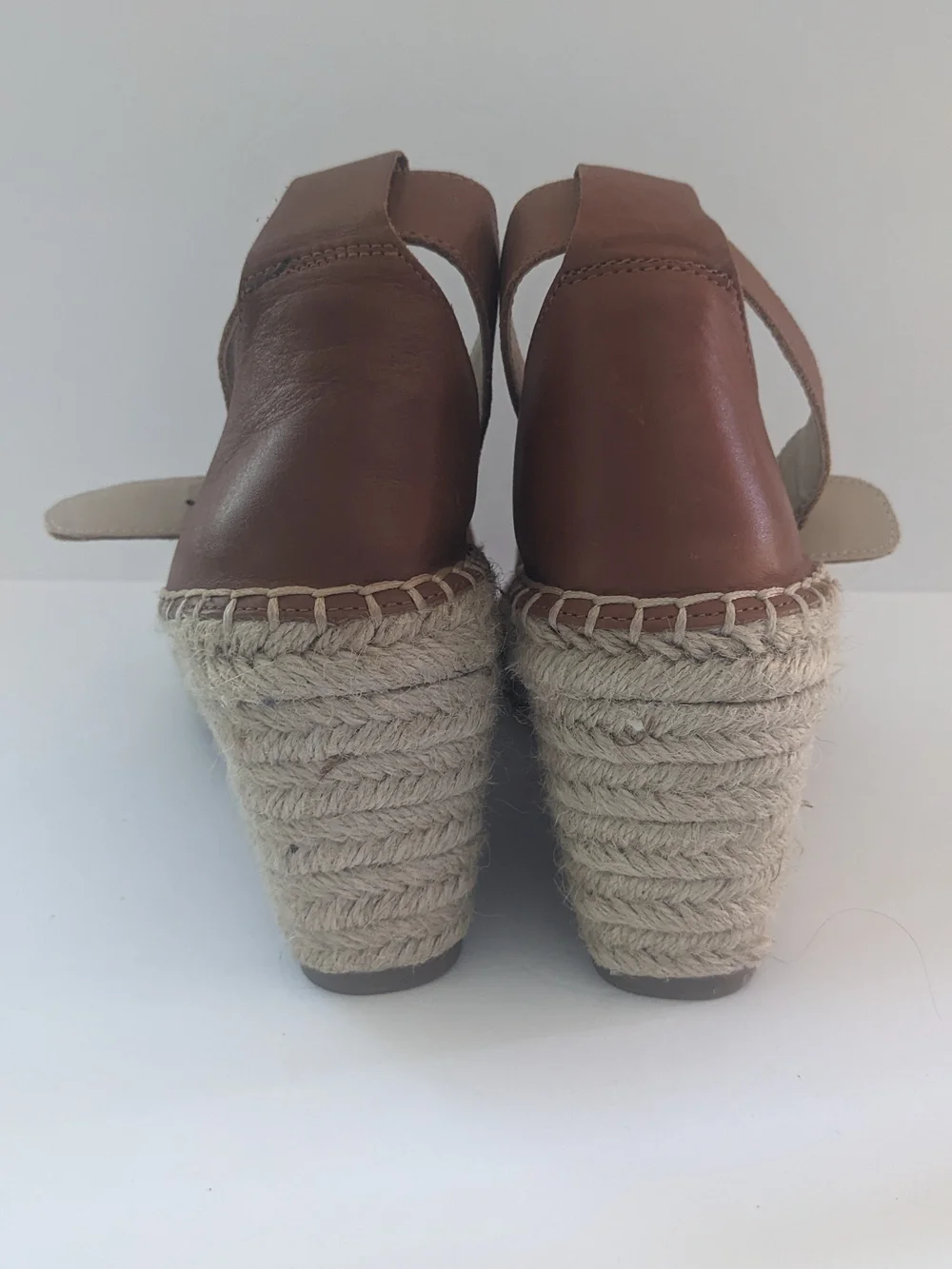 GAP Suede Cognac Espadrille Wedge Sandals with Ankle Buckle 7